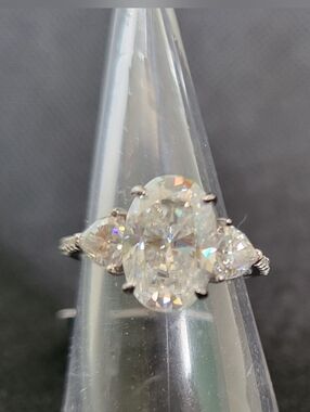 STUNNING! 5.72ct Oval & Trillion Three Stone Moissanite Ring